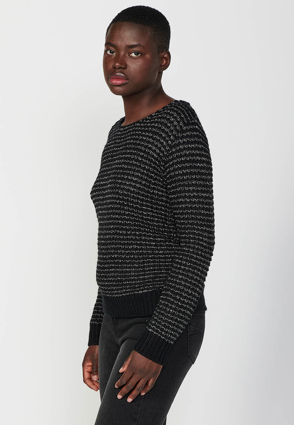 Jersey punto tricot manga larga cuello redondo mujer