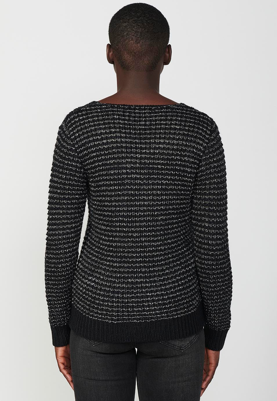 Jersey punto tricot manga larga cuello redondo mujer