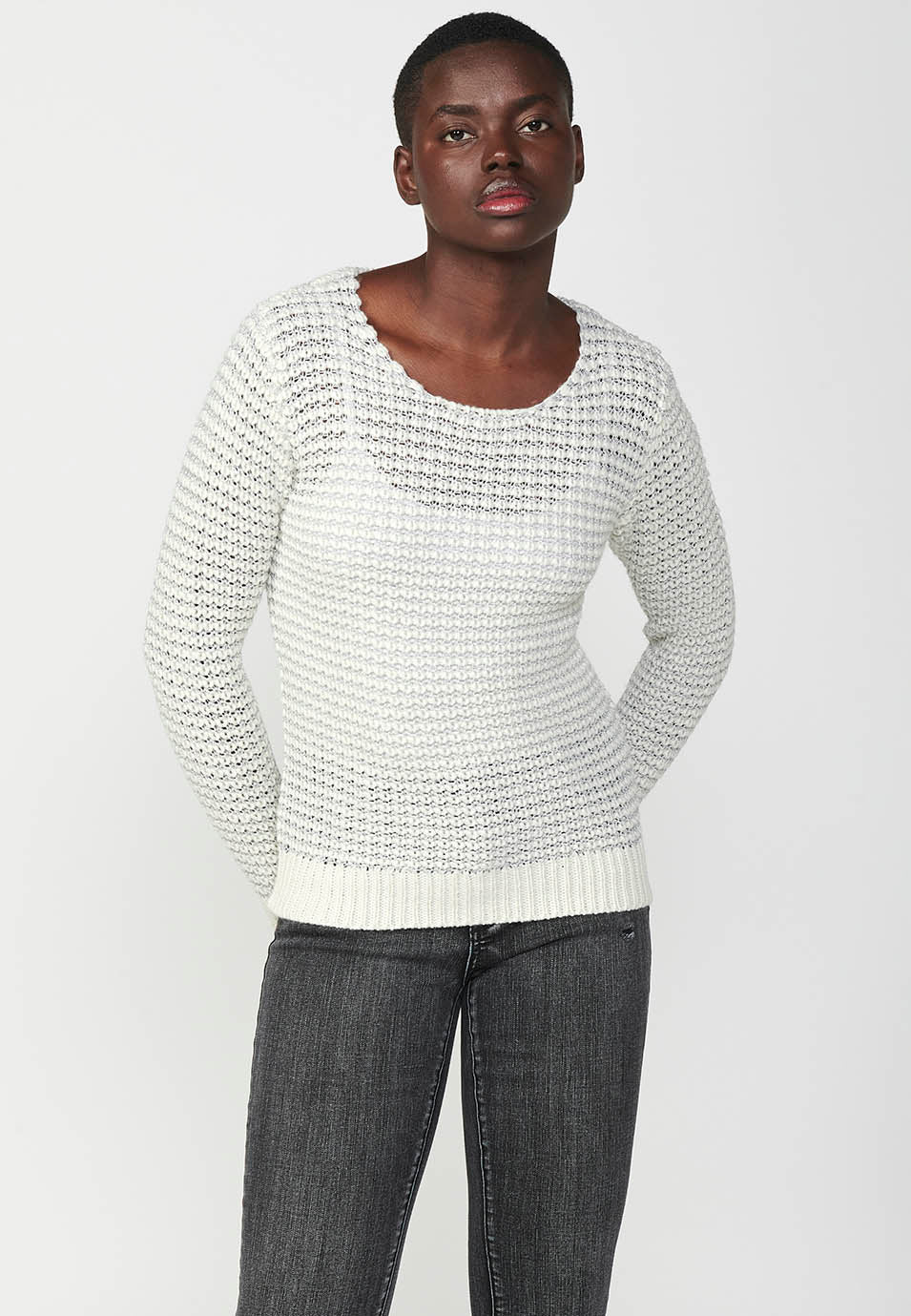 Jersey punto tricot manga larga cuello redondo mujer
