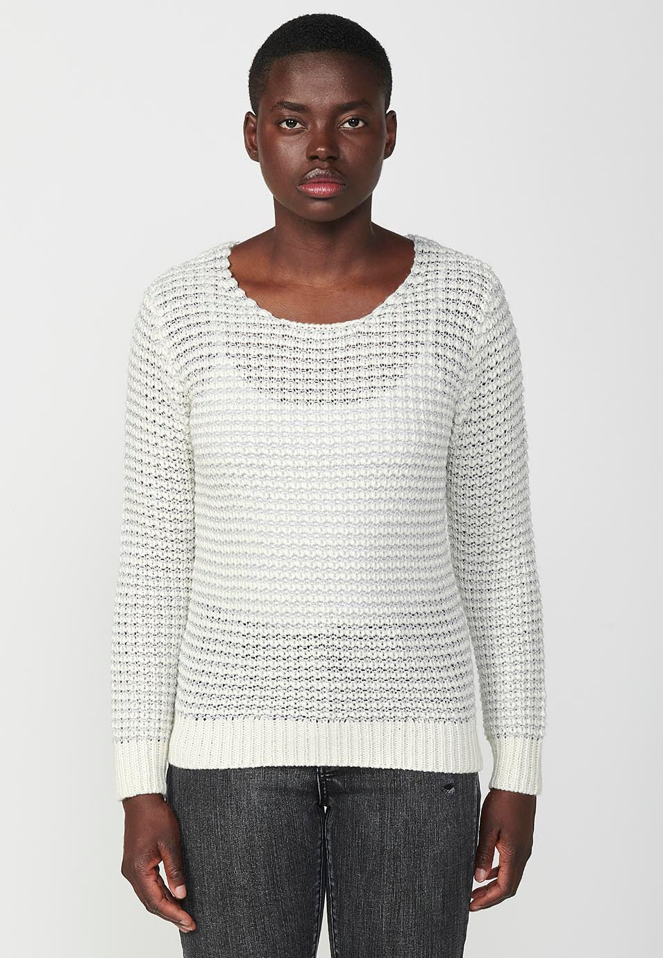 Jersey punto tricot manga larga cuello redondo mujer
