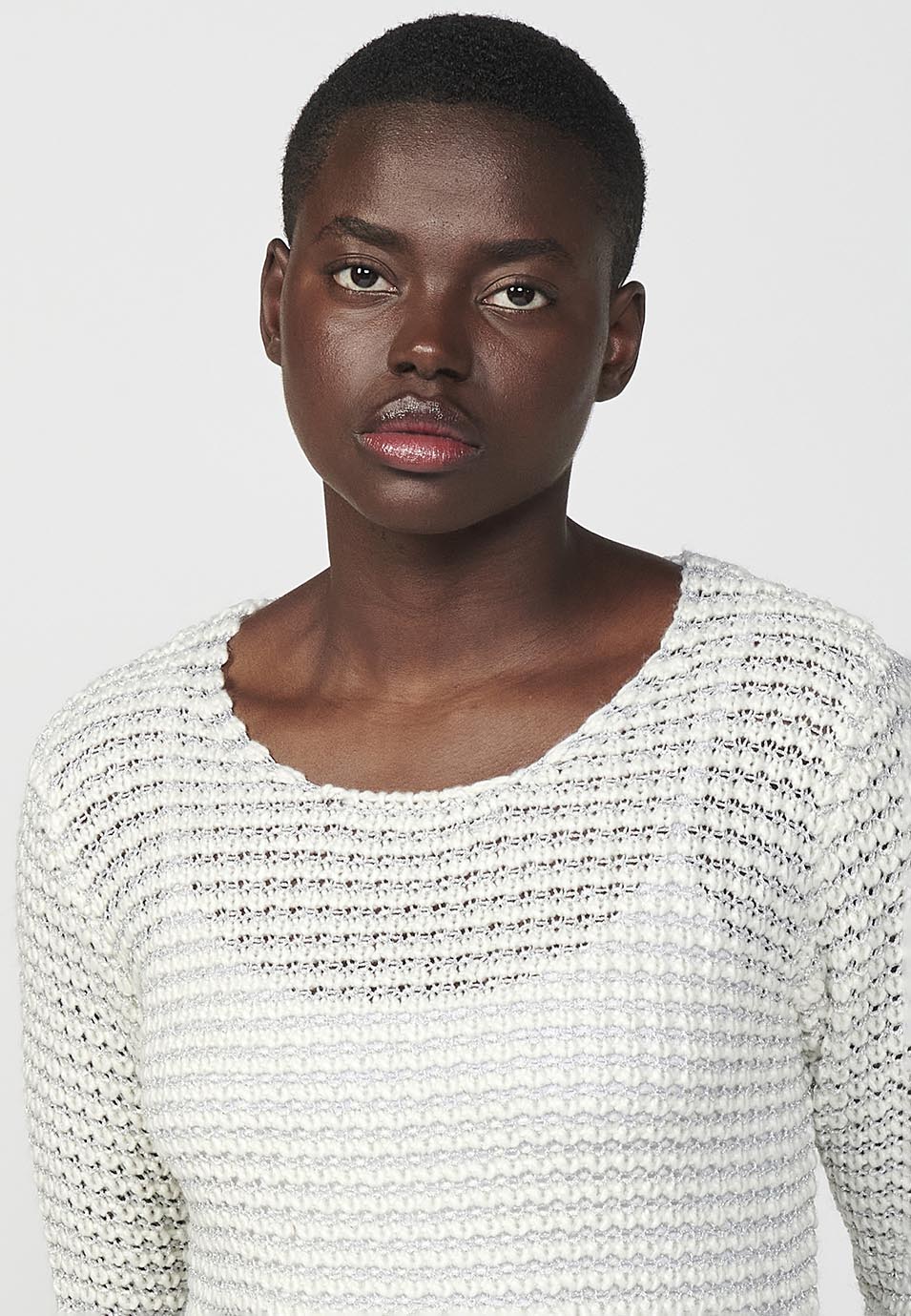 Jersey punto tricot manga larga cuello redondo mujer