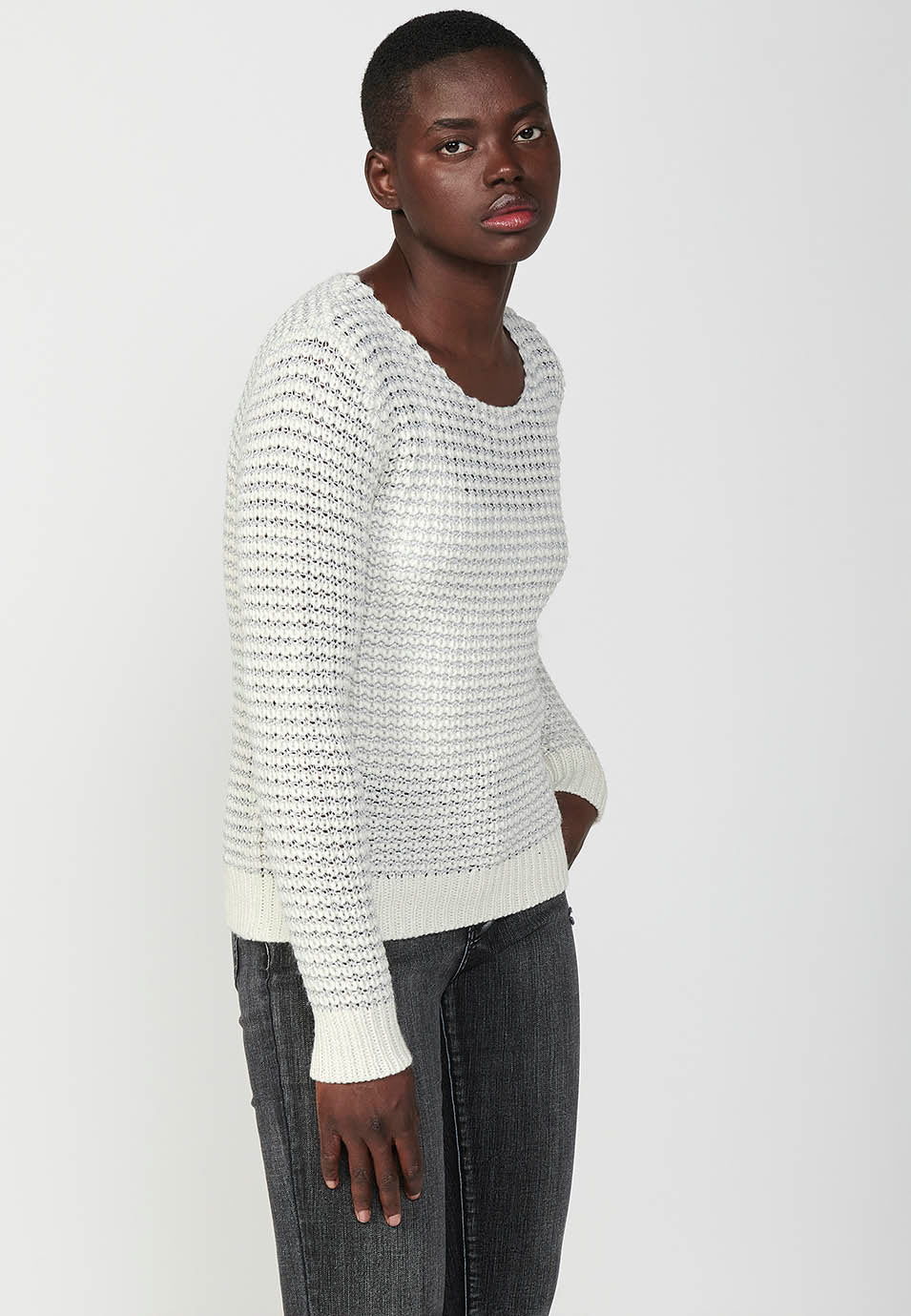 Jersey punto tricot manga larga cuello redondo mujer