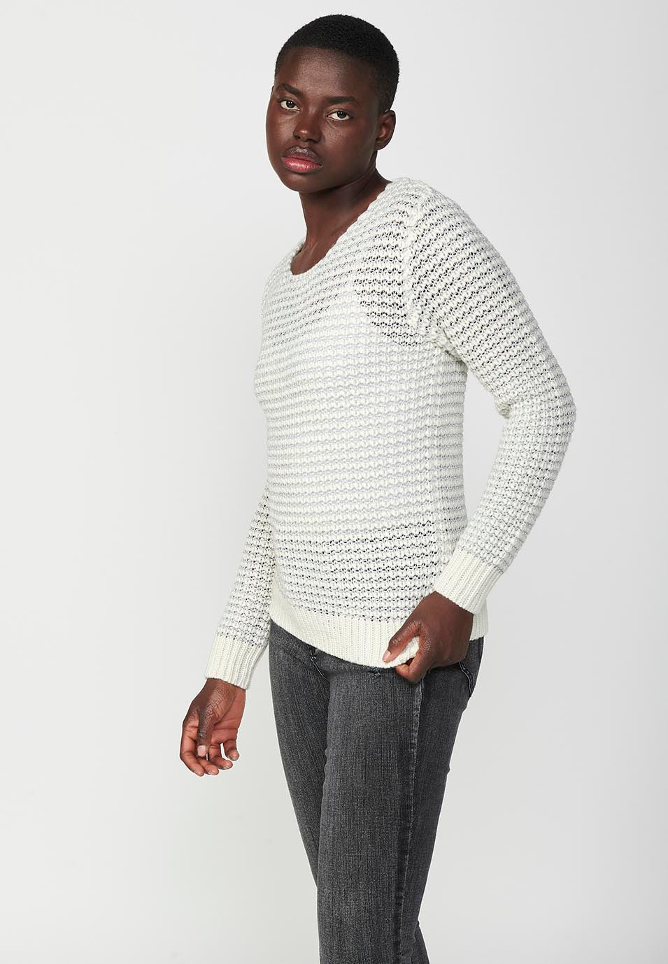 Jersey punto tricot manga larga cuello redondo mujer