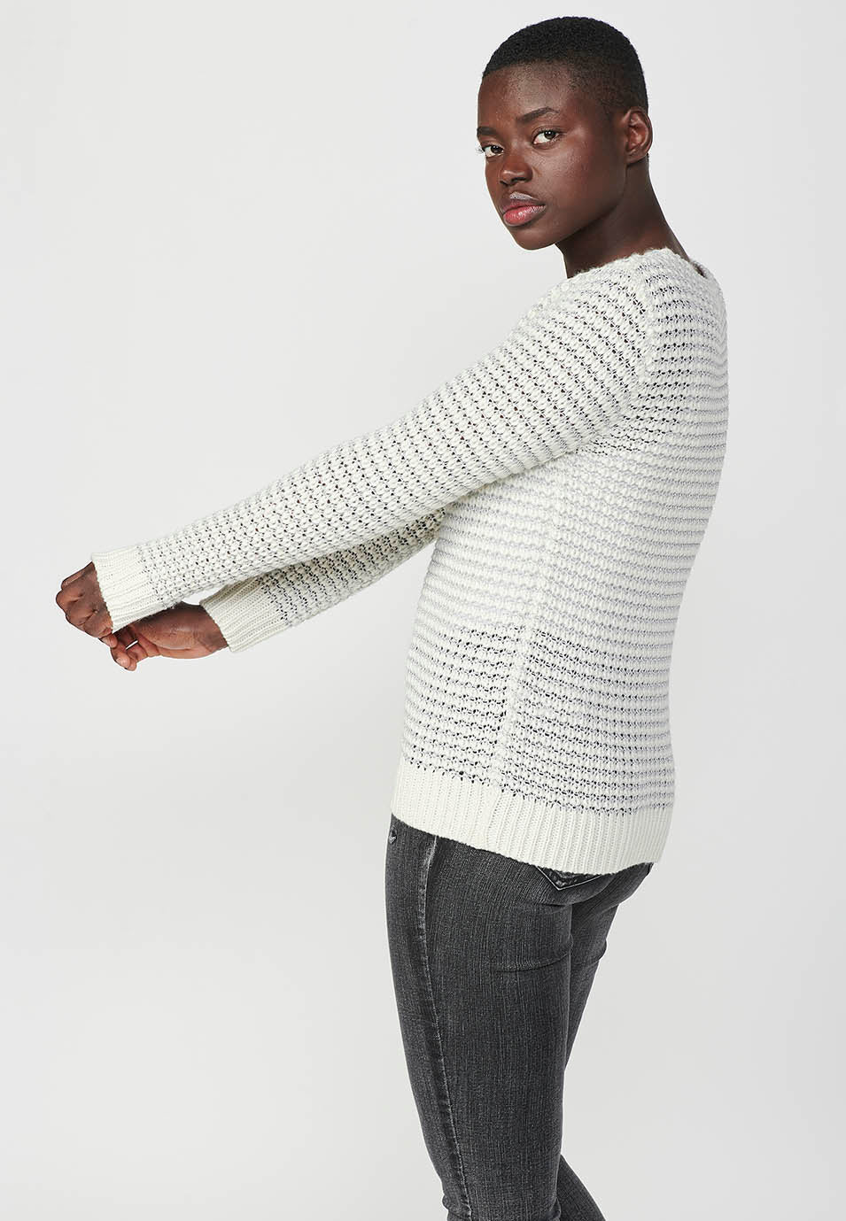 Jersey punto tricot manga larga cuello redondo mujer
