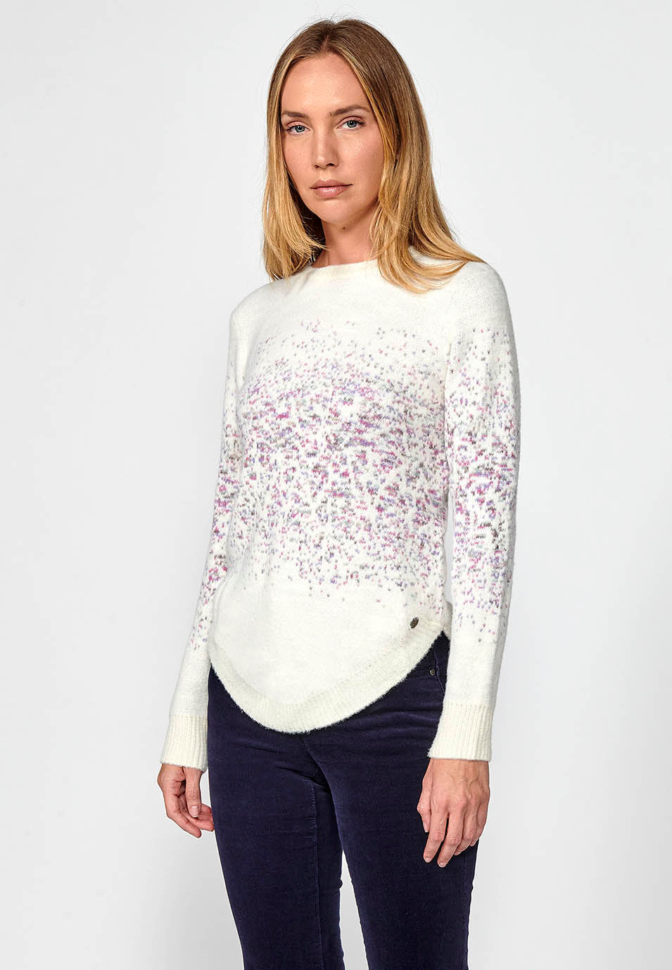Jersey punto tricot jacquard moteado mujer