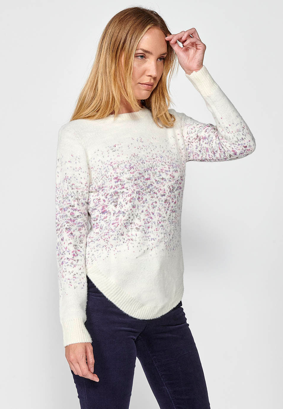 Jersey punto tricot jacquard moteado mujer