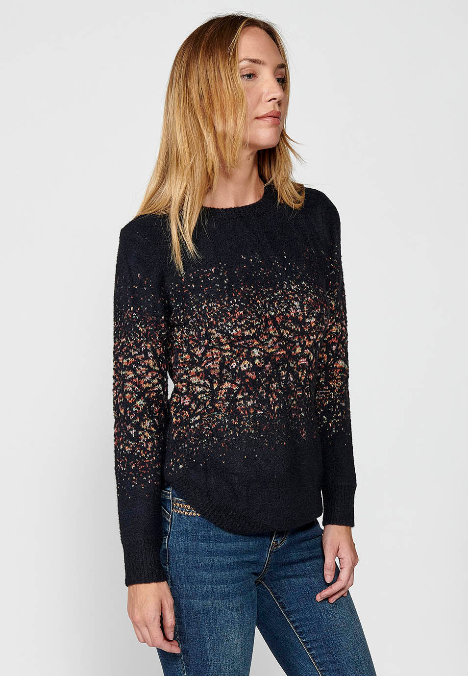 Jersey punto tricot jacquard moteado mujer