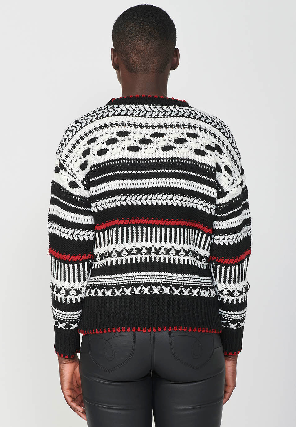 Jersey punto tricot galga gruesa cuello redondo mujer