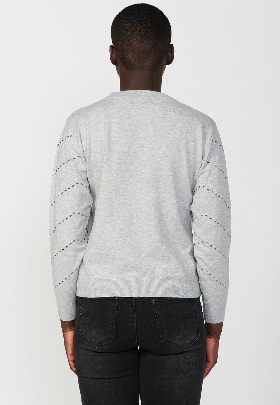 Jersey cuello redondo detalle brillo zig-zag mujer