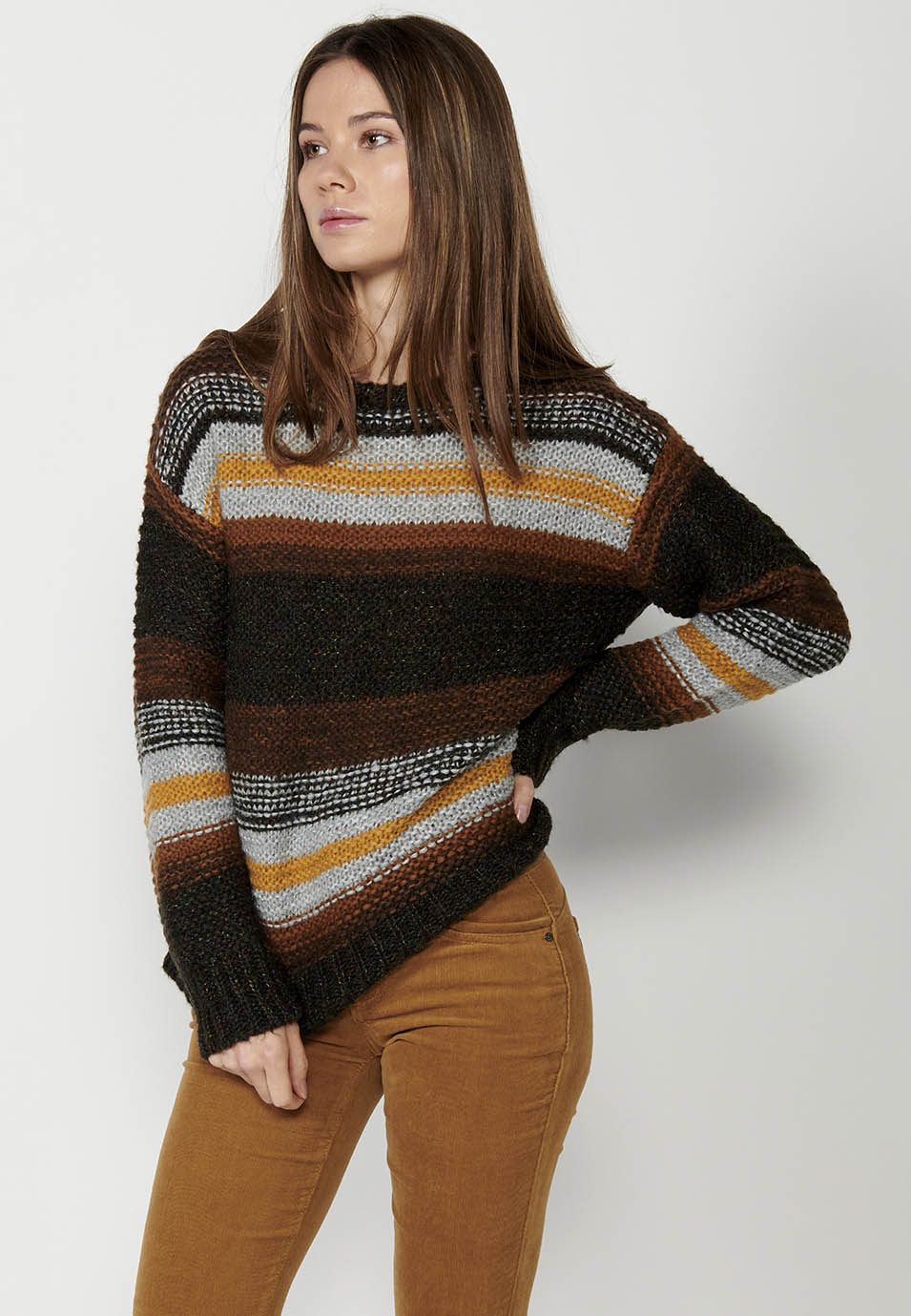 Jersey punto tricot manga larga a rayas para mujer