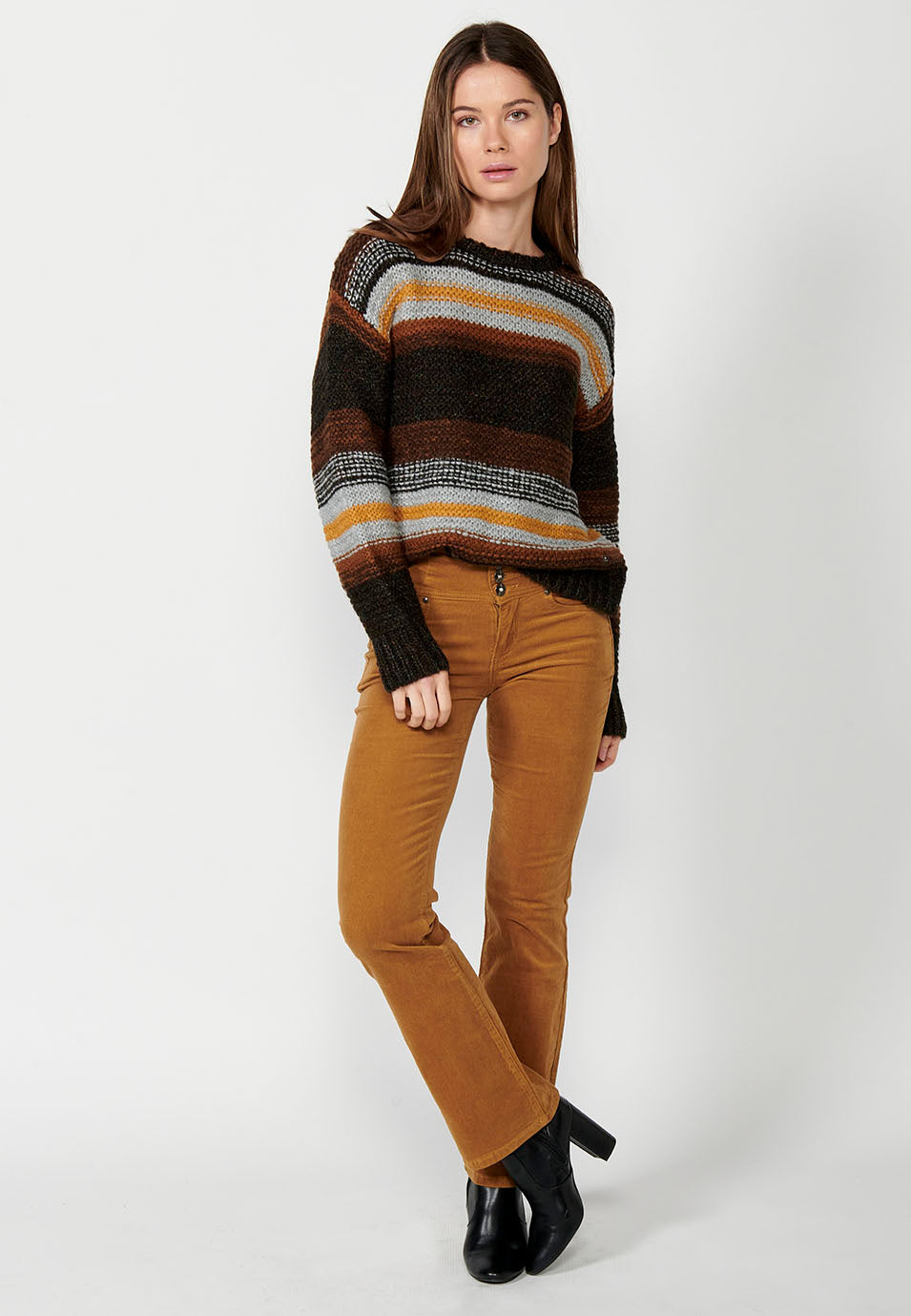Jersey punto tricot manga larga a rayas para mujer