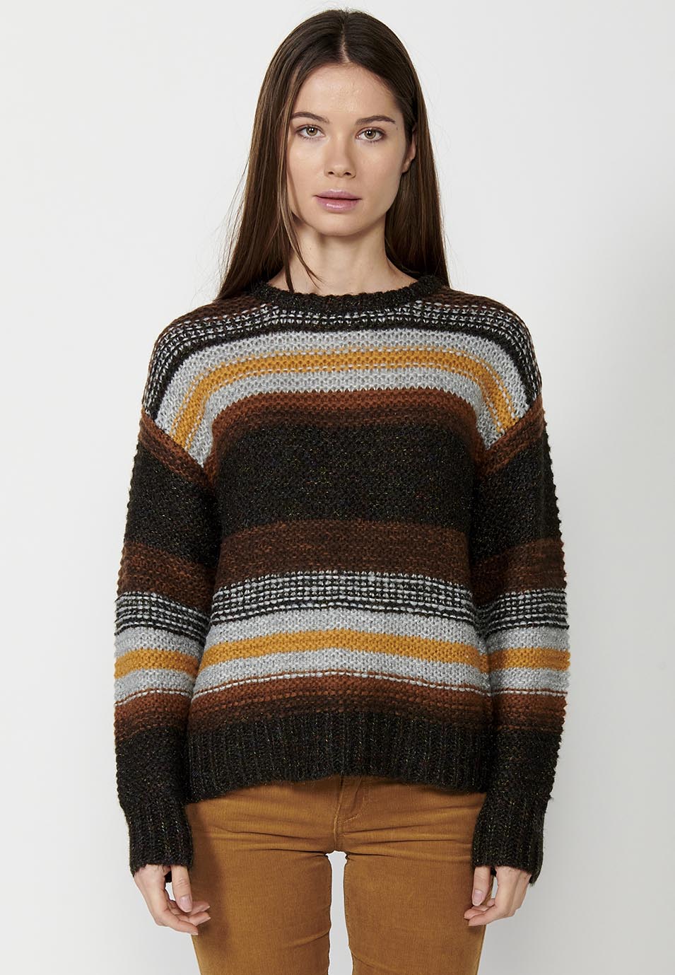 Jersey punto tricot manga larga a rayas para mujer
