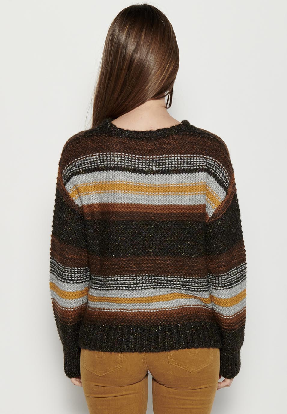 Jersey punto tricot manga larga a rayas para mujer