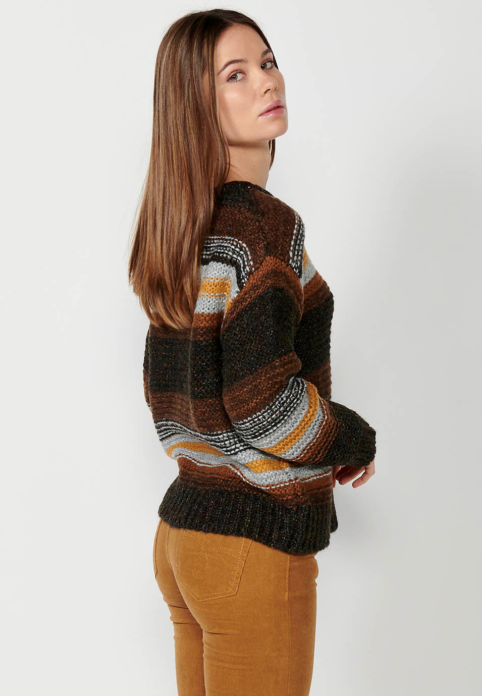 Jersey punto tricot manga larga a rayas para mujer