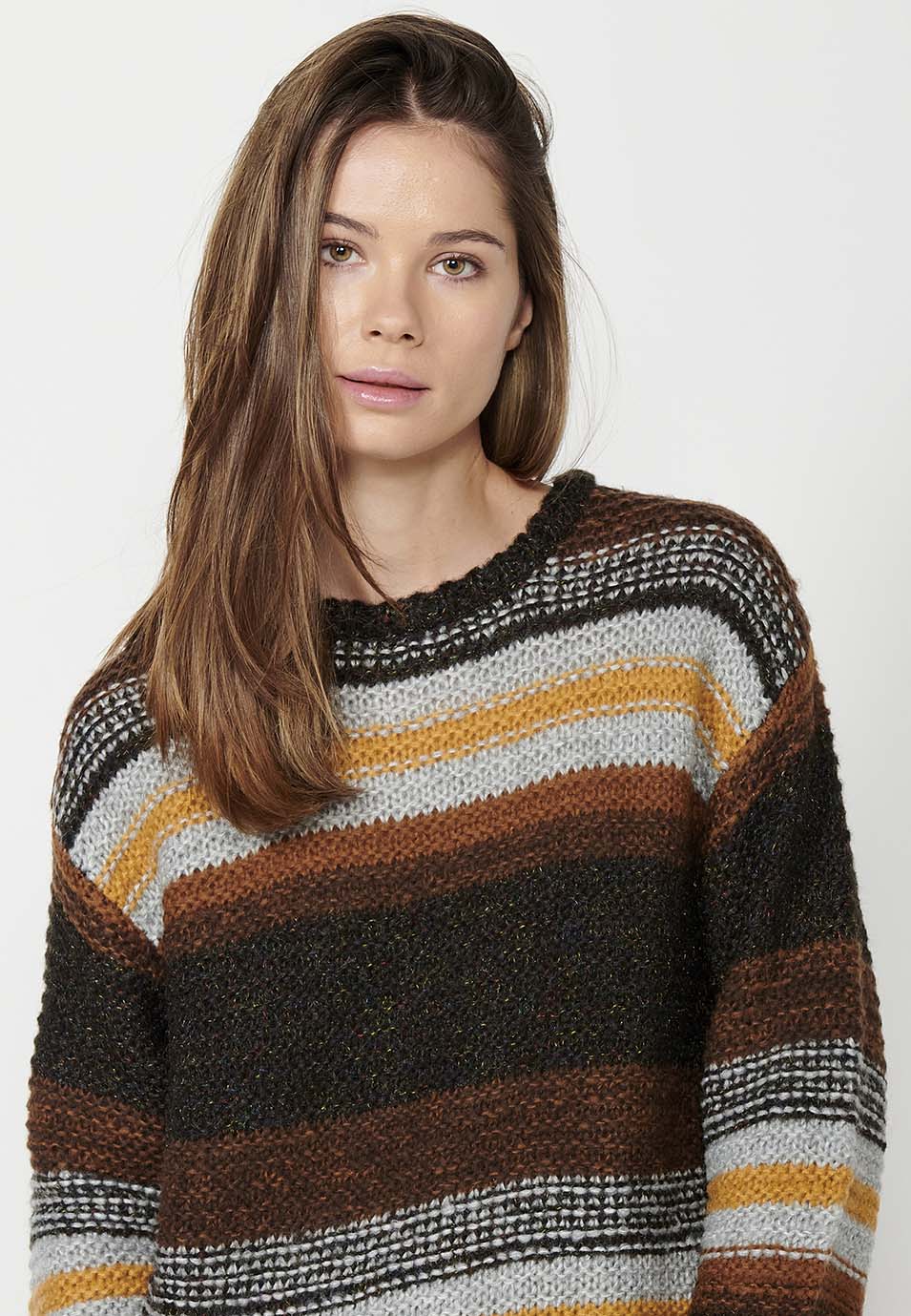 Jersey punto tricot manga larga a rayas para mujer