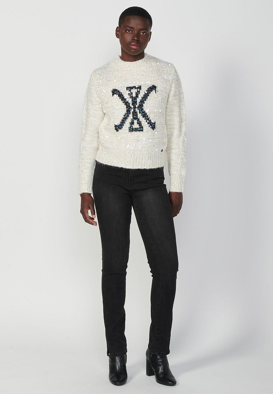 Jersey punto tricot jaquard lentejuelas mujer