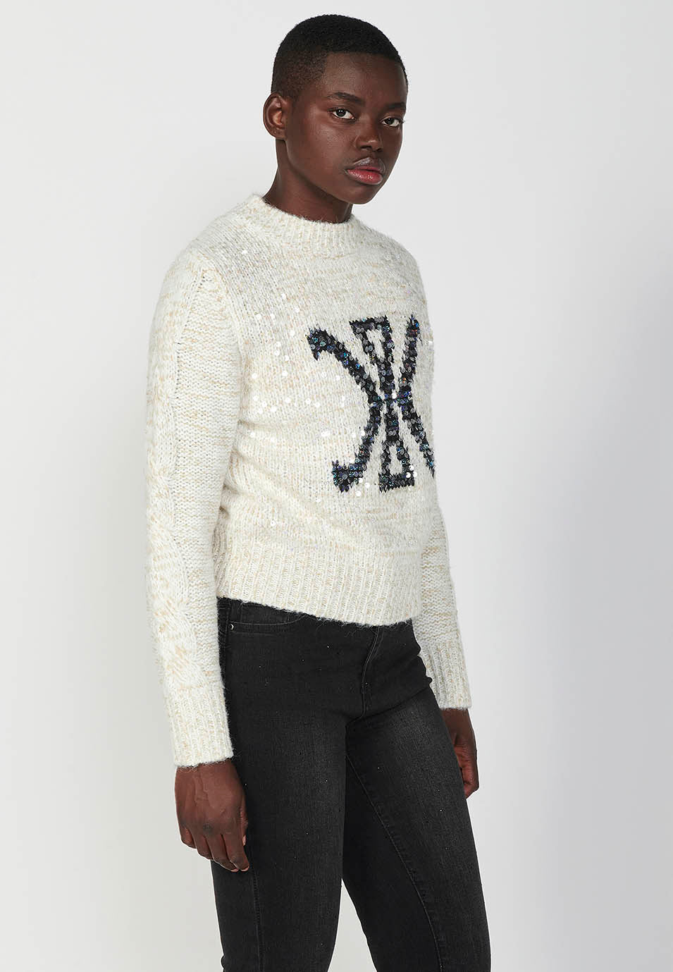 Jersey punto tricot jaquard lentejuelas mujer