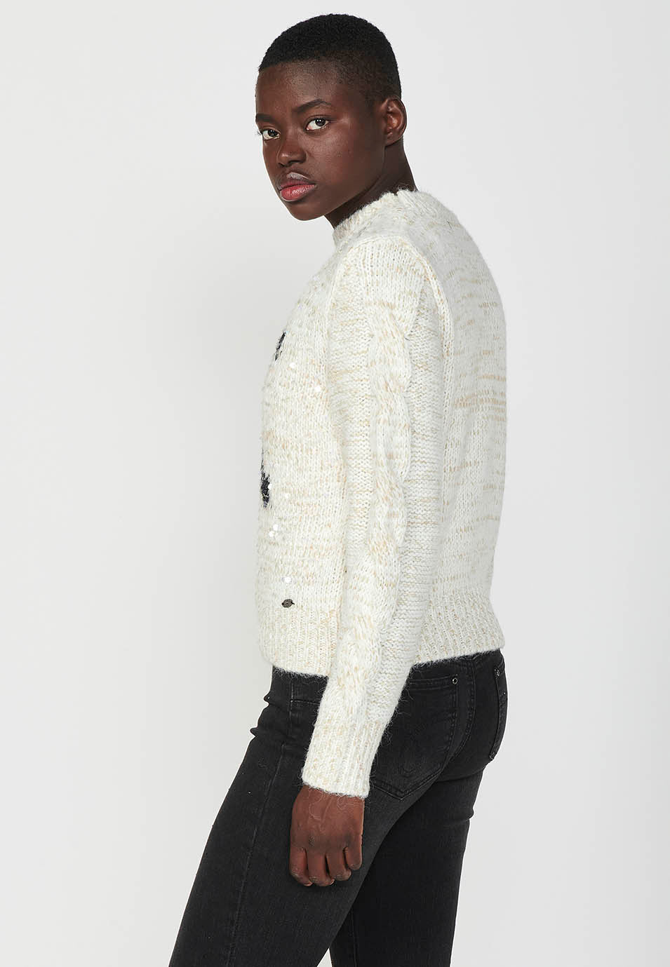 Jersey punto tricot jaquard lentejuelas mujer