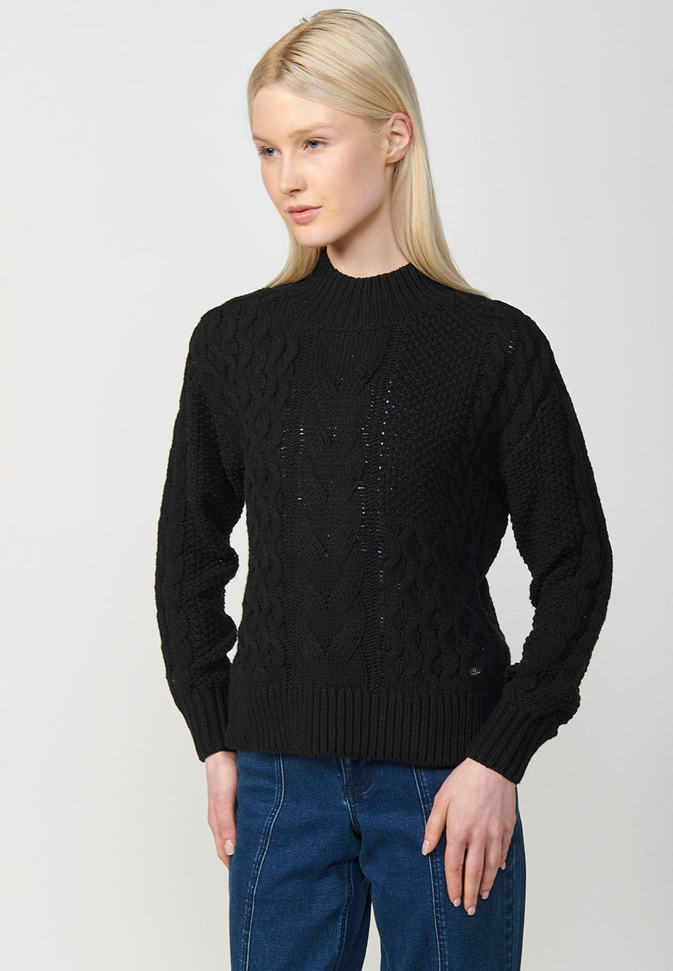 Jersey punto tricot jacquard trenzado manga larga mujer