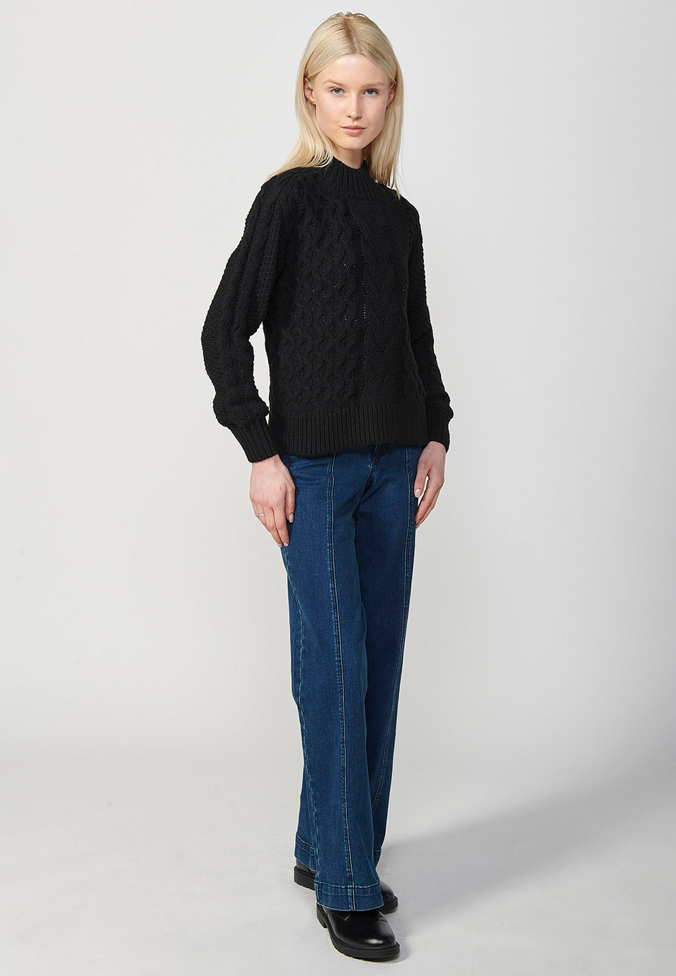 Jersey punto tricot jacquard trenzado manga larga mujer