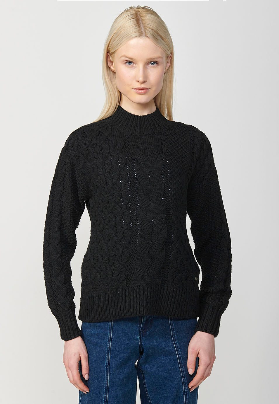 Jersey punto tricot jacquard trenzado manga larga mujer