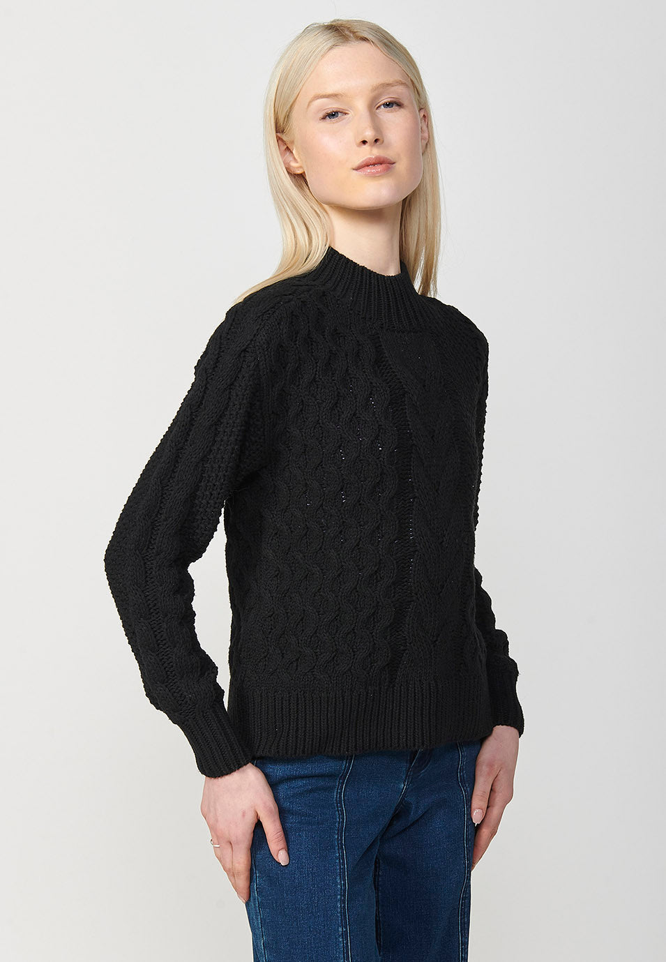 Jersey punto tricot jacquard trenzado manga larga mujer