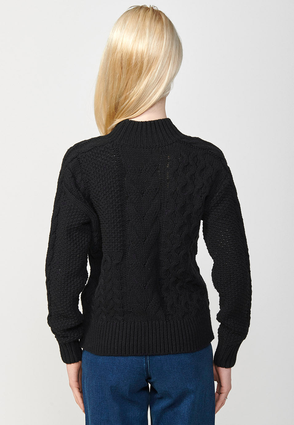 Jersey punto tricot jacquard trenzado manga larga mujer