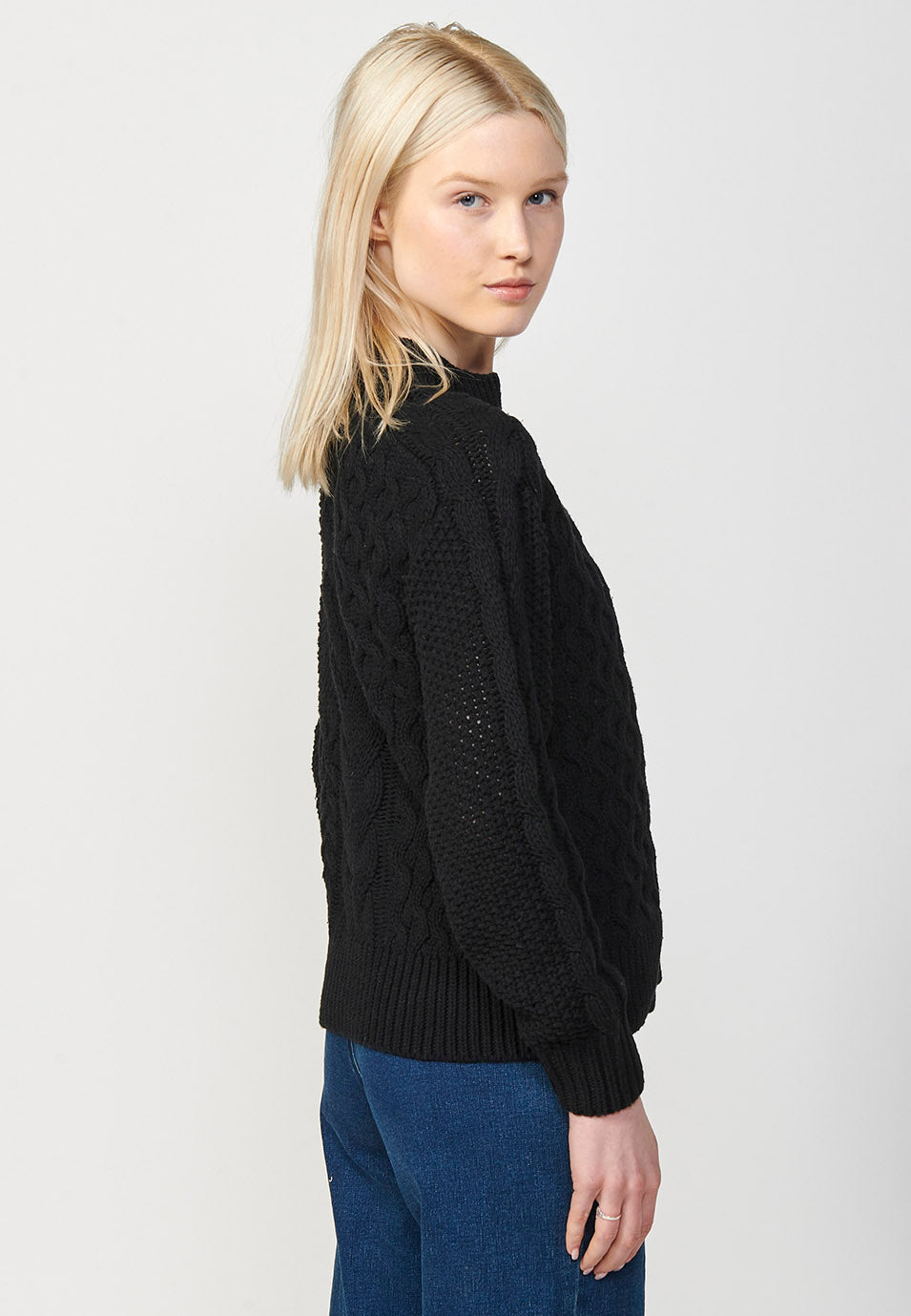 Jersey punto tricot jacquard trenzado manga larga mujer