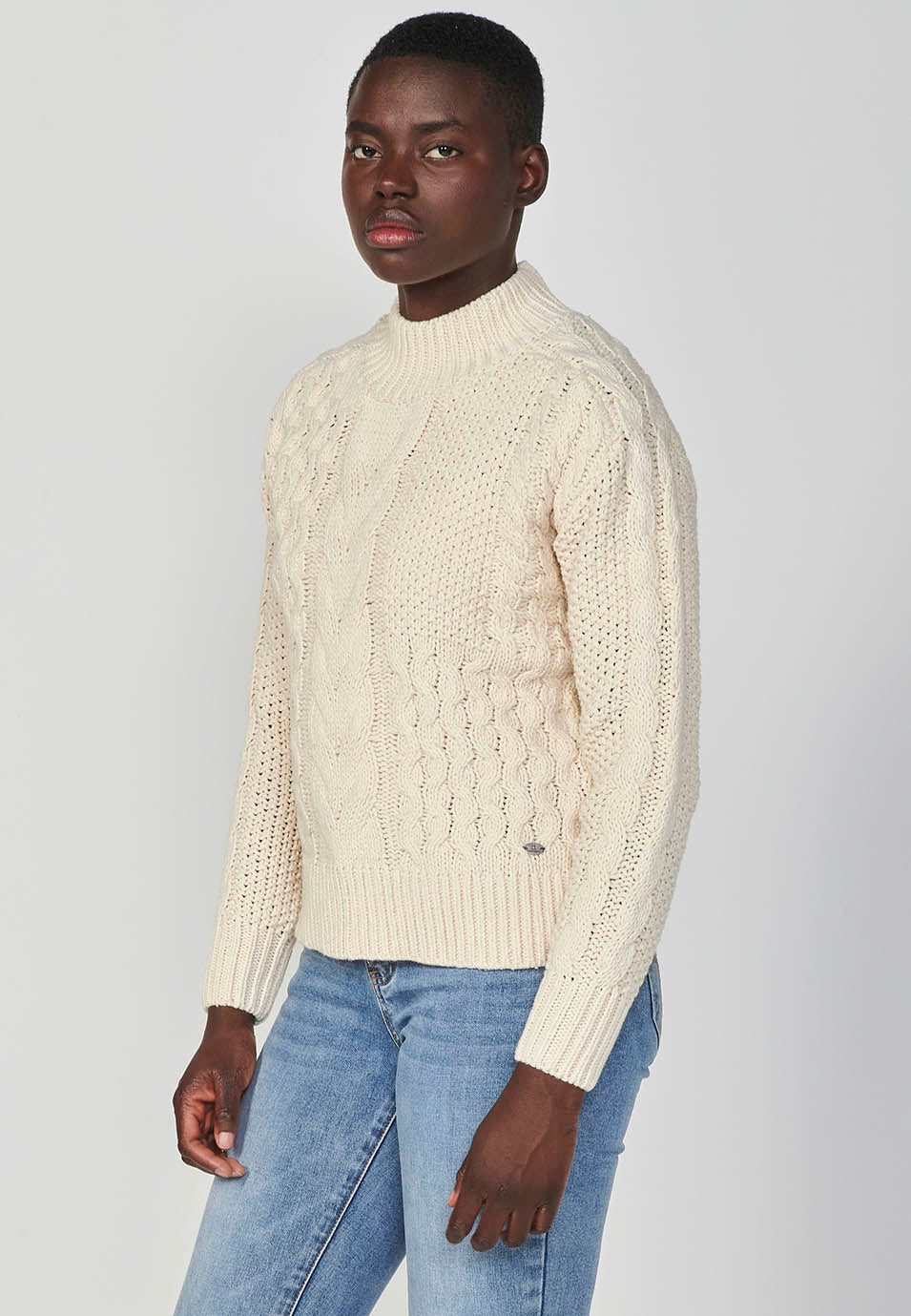 Jersey punto tricot jacquard trenzado manga larga mujer