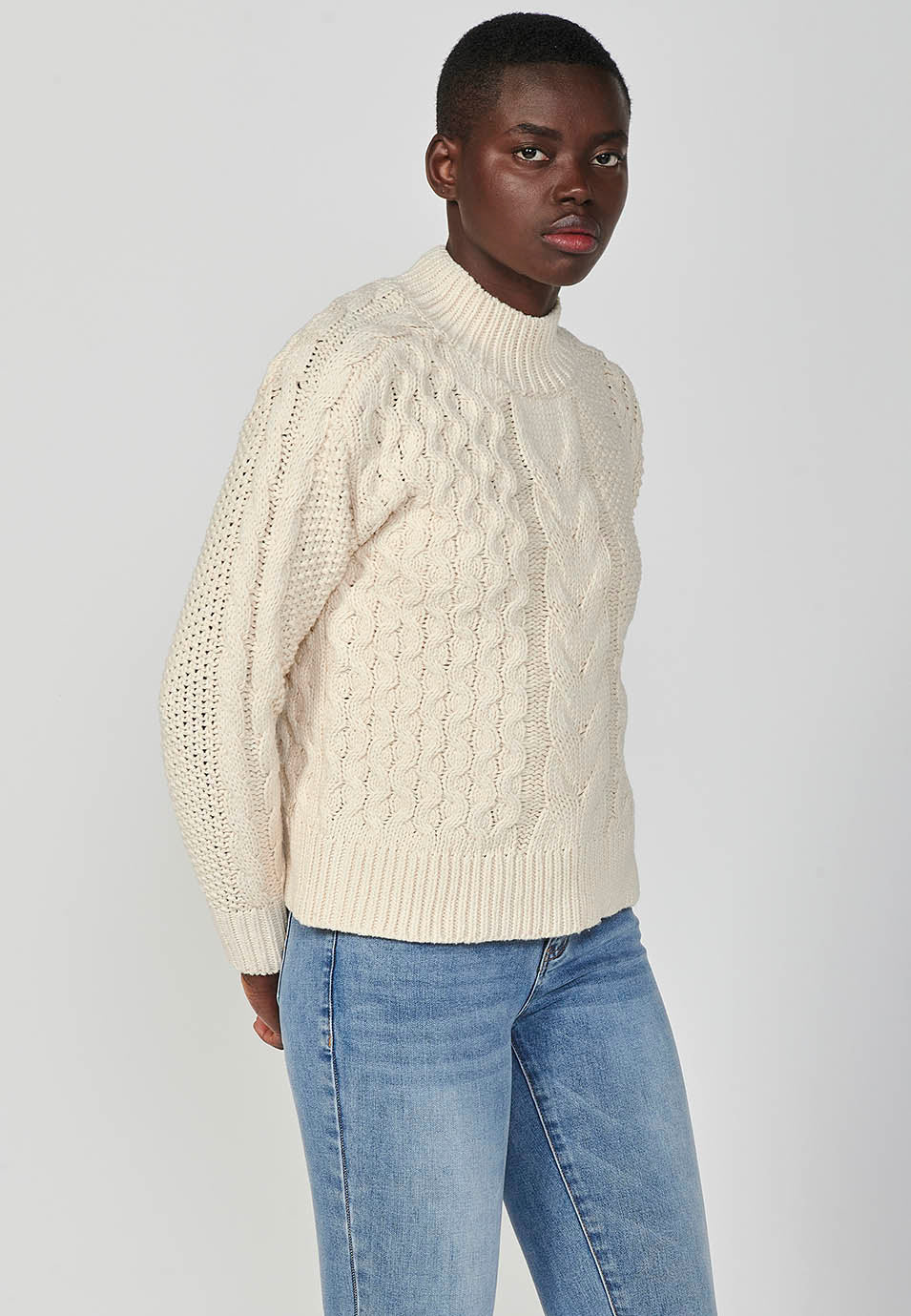 Jersey punto tricot jacquard trenzado manga larga mujer