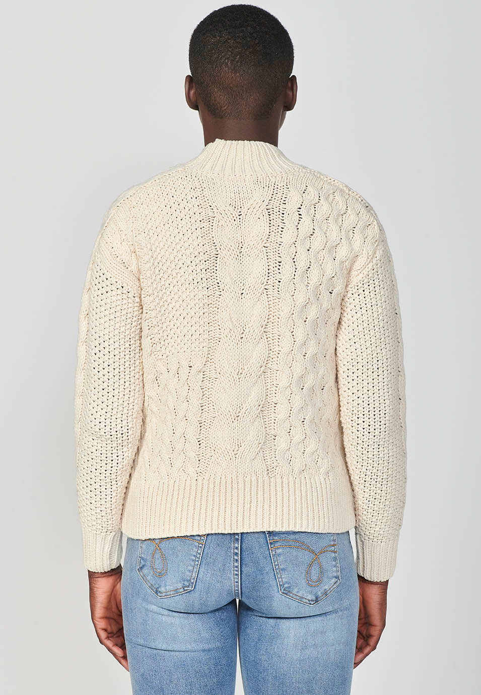 Jersey punto tricot jacquard trenzado manga larga mujer