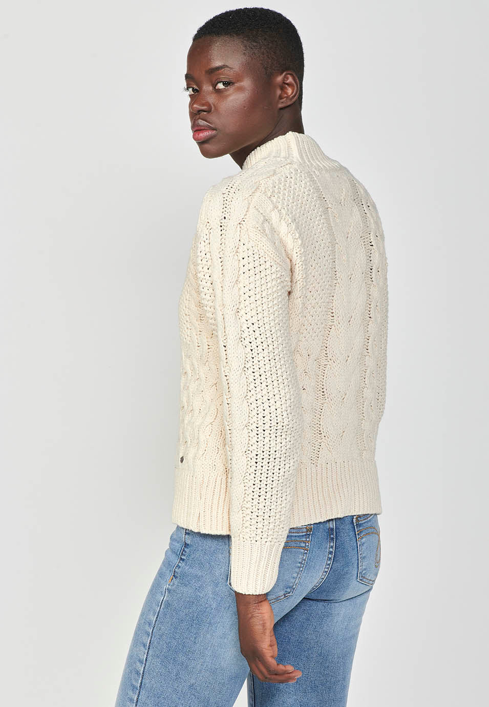 Jersey punto tricot jacquard trenzado manga larga mujer