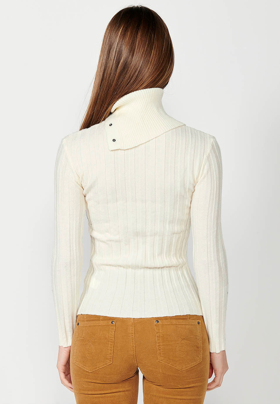 Jersey punto acanalado manga larga y cuello vuelto mujer