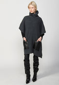 Jersey punto cuello alto tricot capa con bolsillos de plastrón delanteros mujer