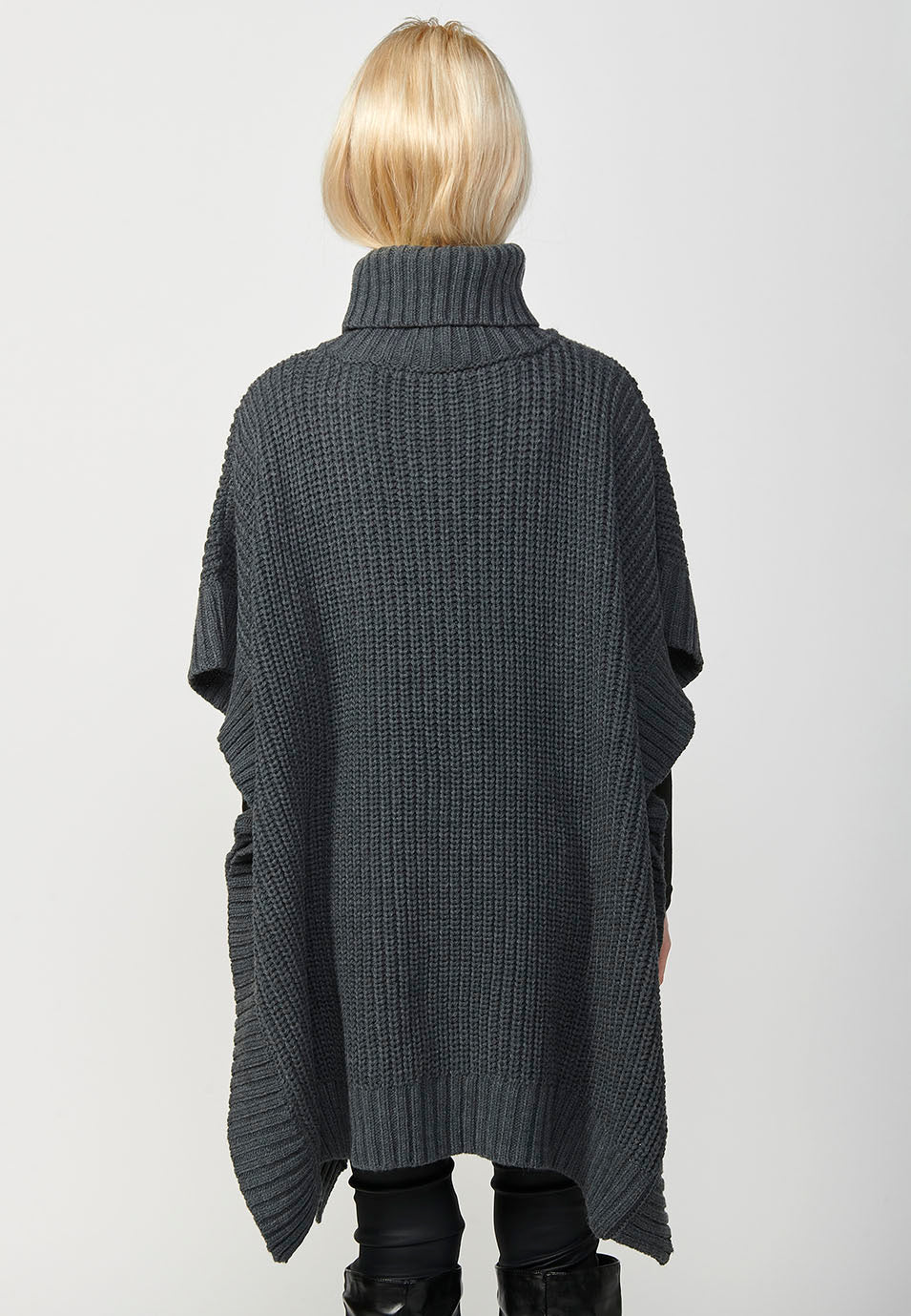 Jersey punto cuello alto tricot capa con bolsillos de plastrón delanteros mujer