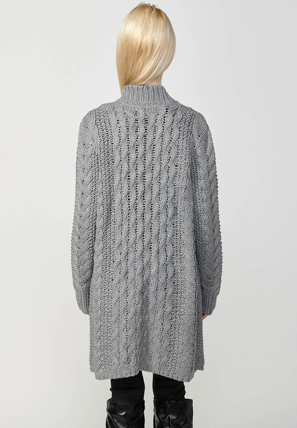 Chaqueta punto tricot punto flecos abertura delantera mujer