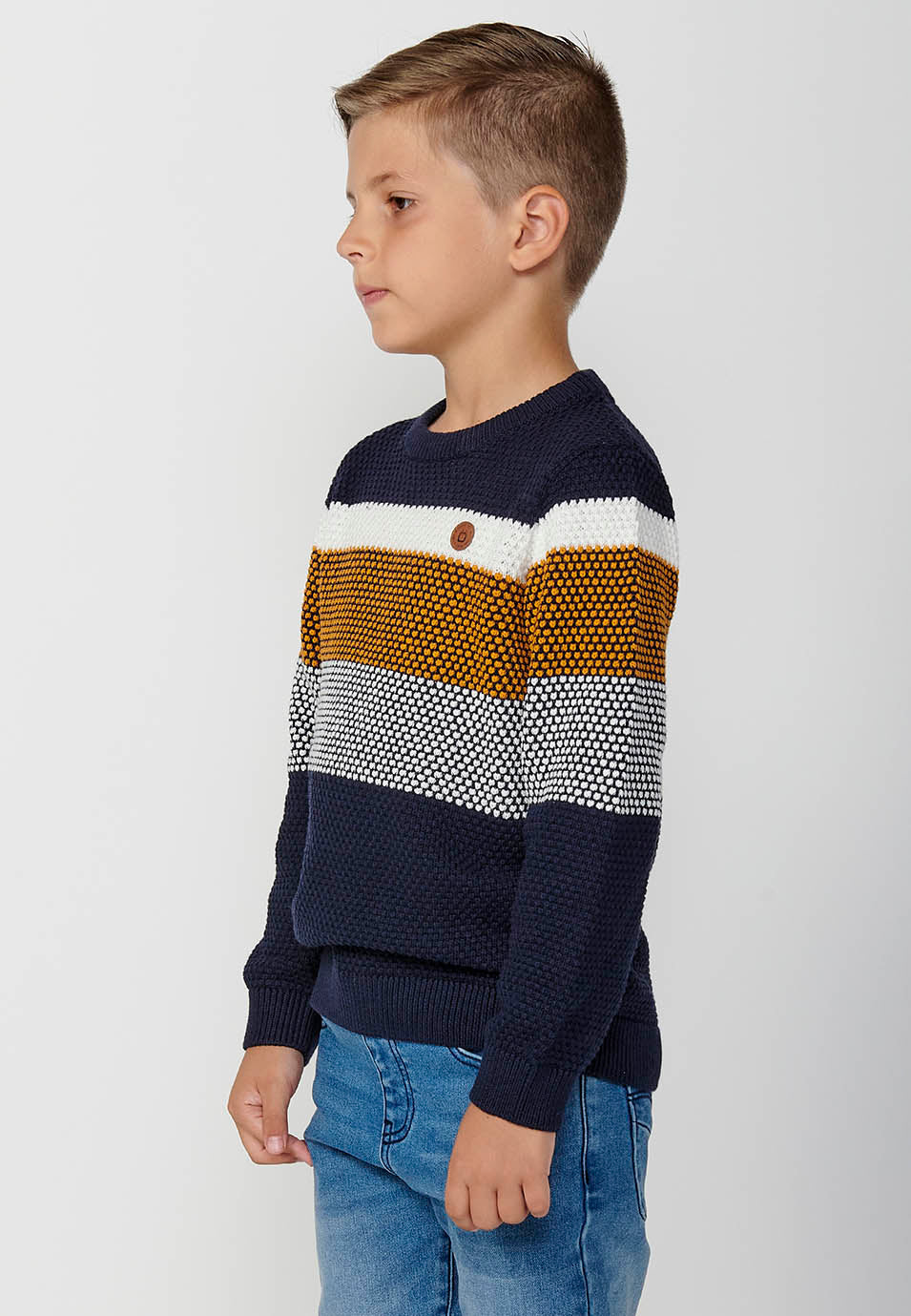 Jersey Niño Tricot Rayas Cuello Redondo – Koroshi Amarillo