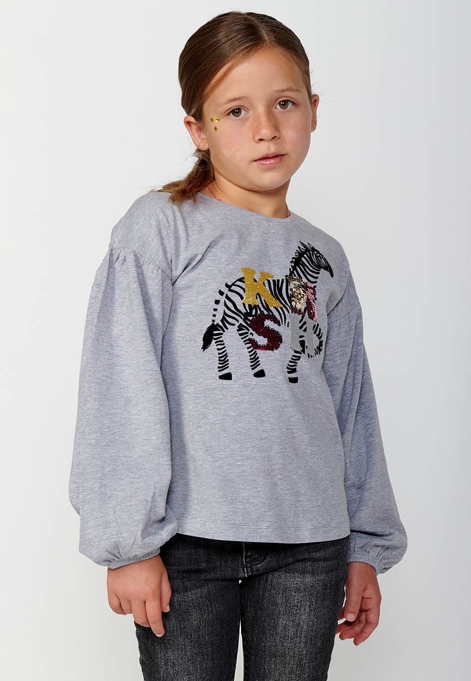 Camiseta Niña Manga Larga Estampada – Koroshi Gris Vigoré