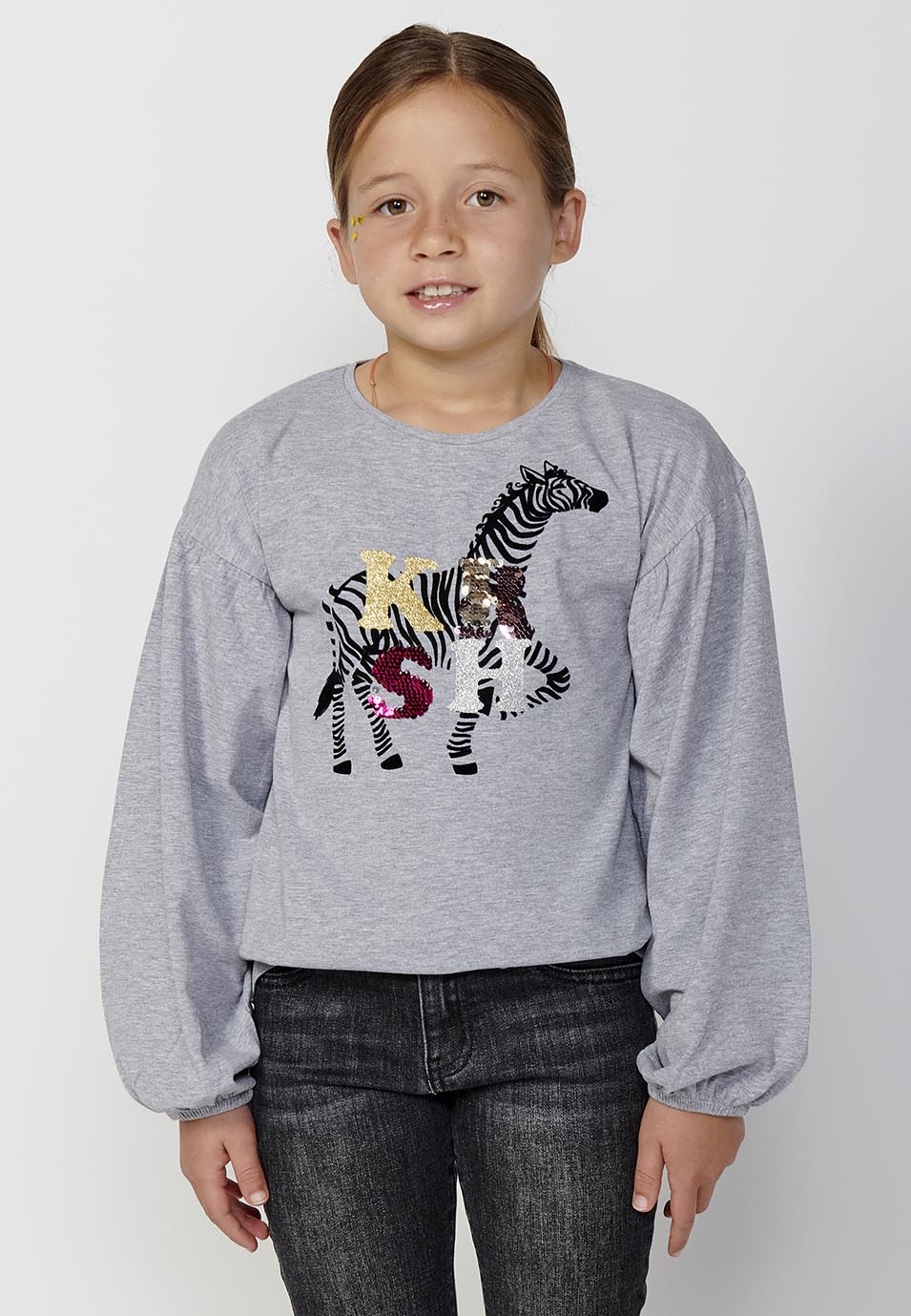 Camiseta Niña Manga Larga Estampada – Koroshi Gris Vigoré