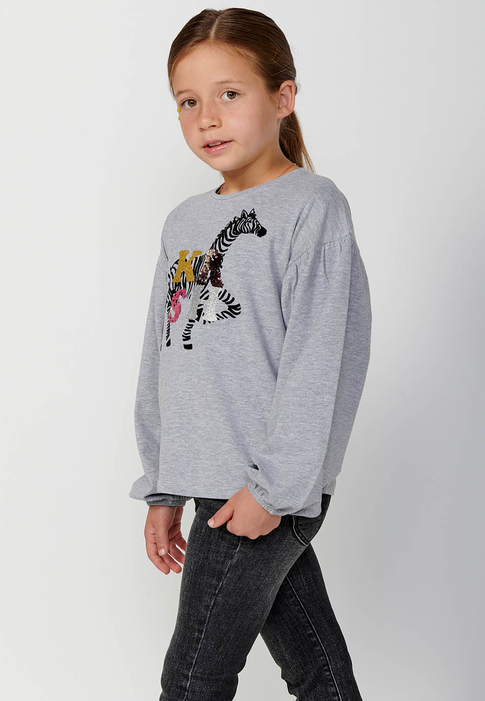 Camiseta Niña Manga Larga Estampada – Koroshi Gris Vigoré