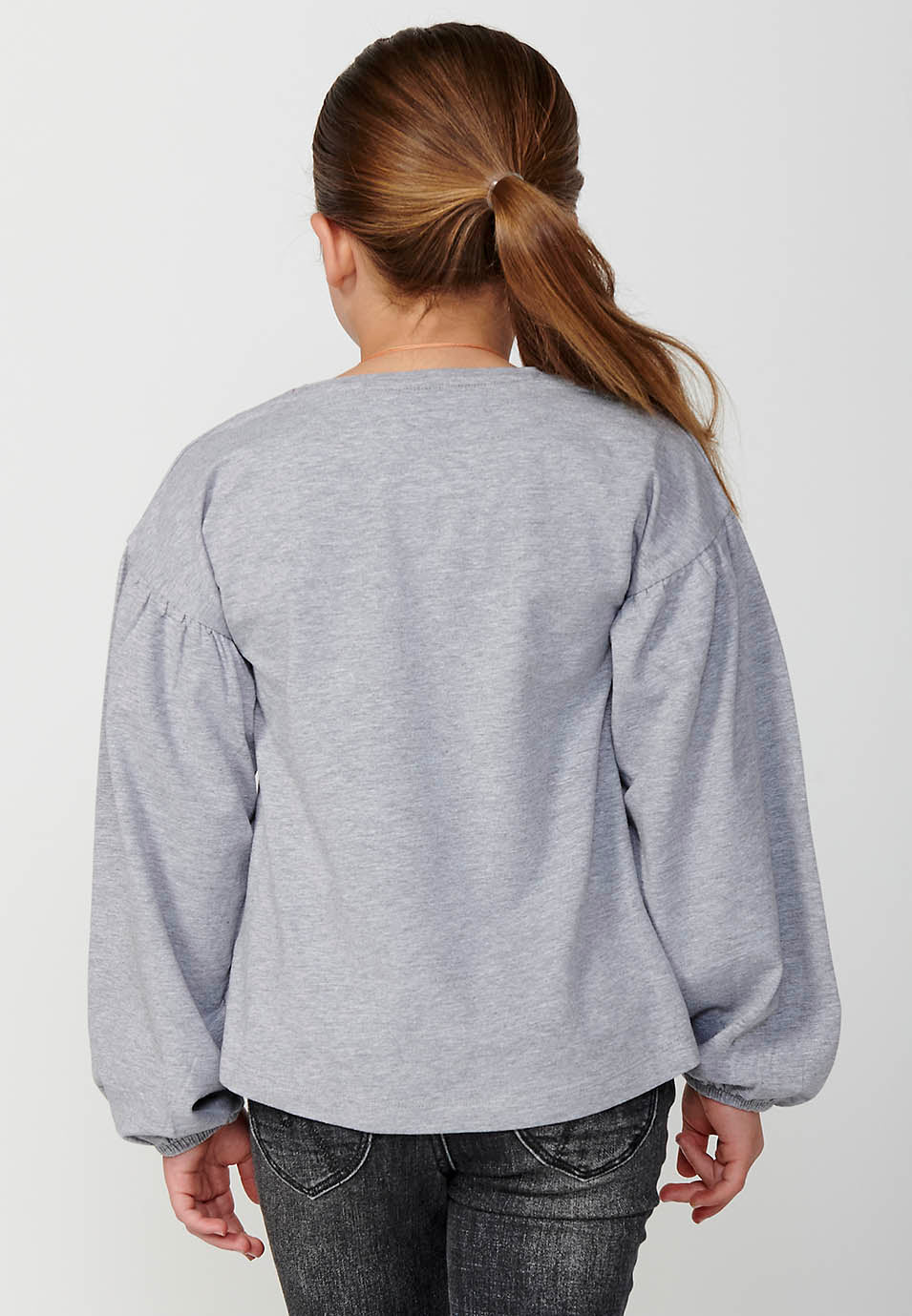 Camiseta Niña Manga Larga Estampada – Koroshi Gris Vigoré