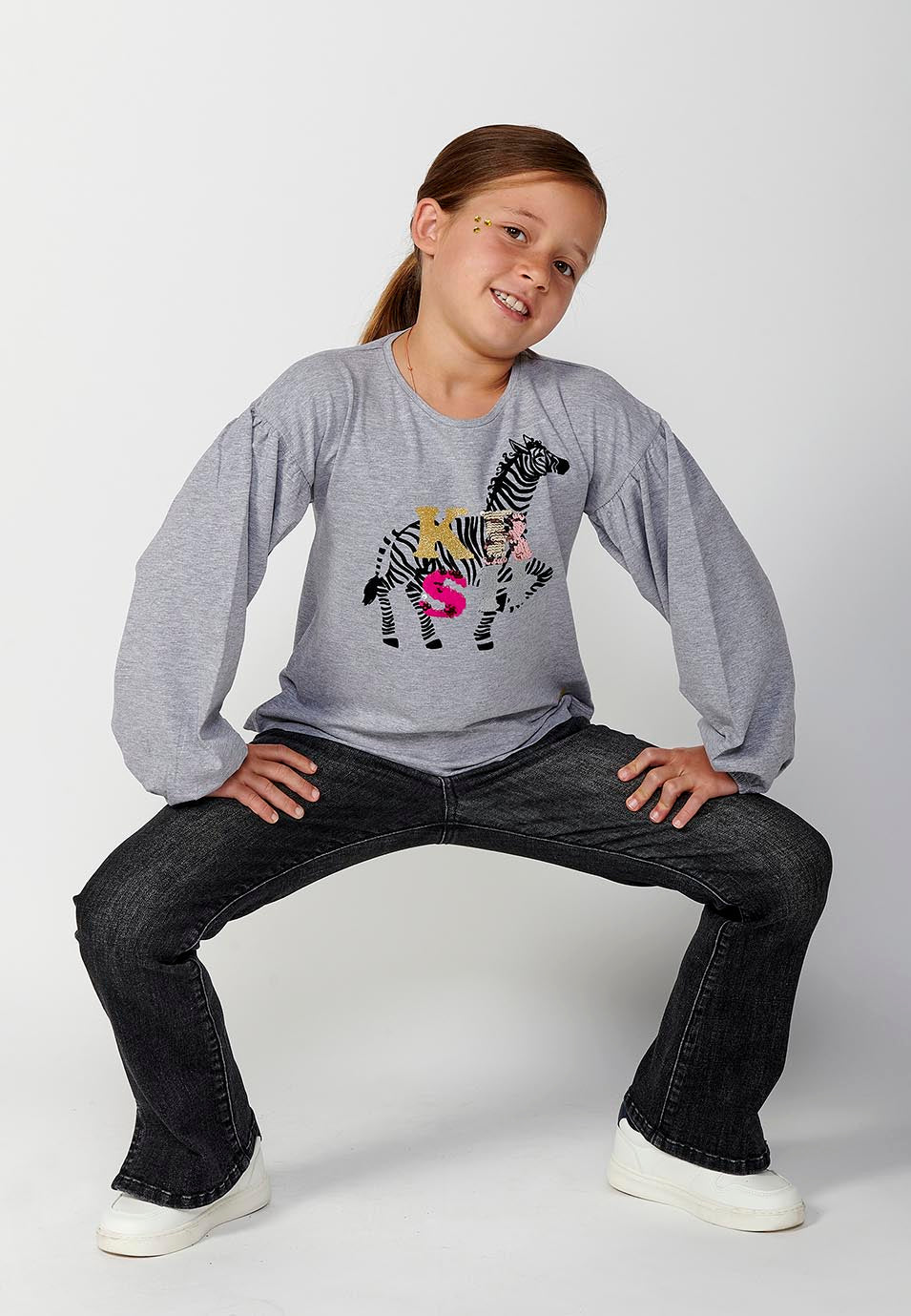 Camiseta Niña Manga Larga Estampada – Koroshi Gris Vigoré