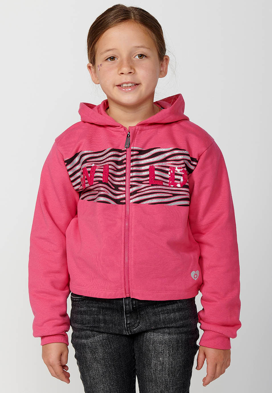 Sudadera Niña Capucha Animal Print – Koroshi Fucsia