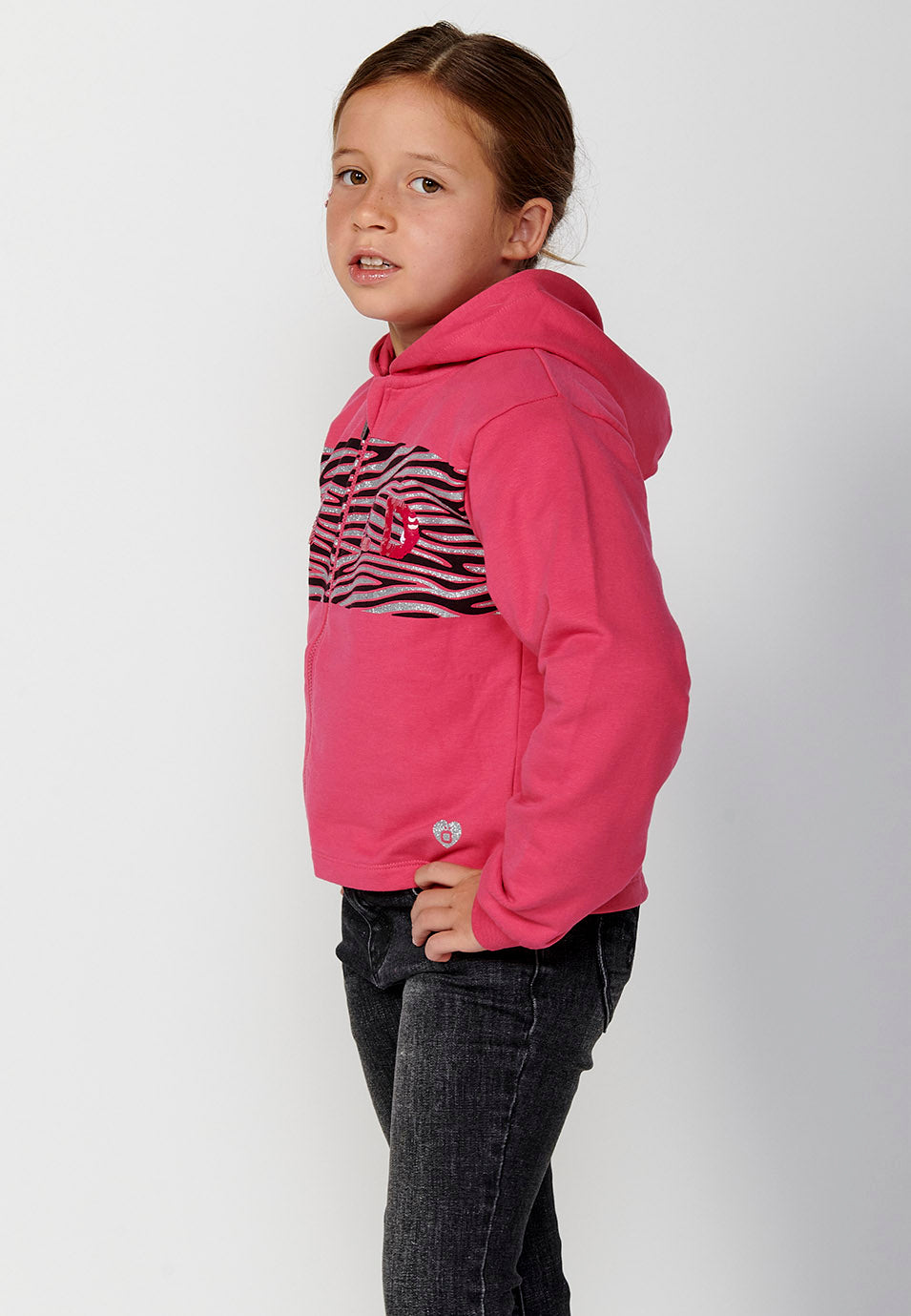 Sudadera Niña Capucha Animal Print – Koroshi Fucsia