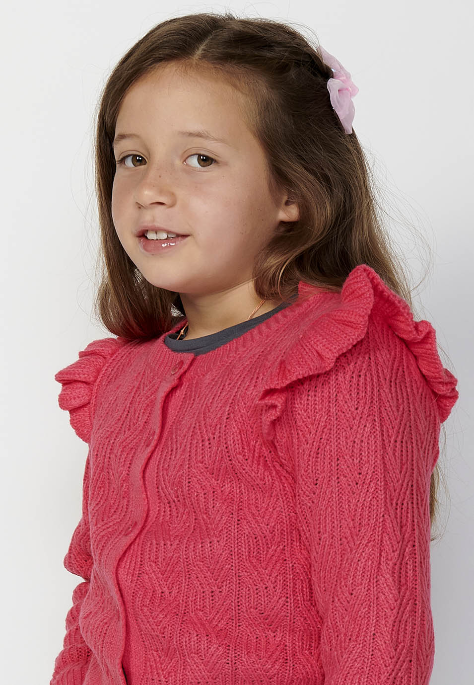 Chaqueta de Punto Niña Tricot Volantes – Koroshi Fucsia