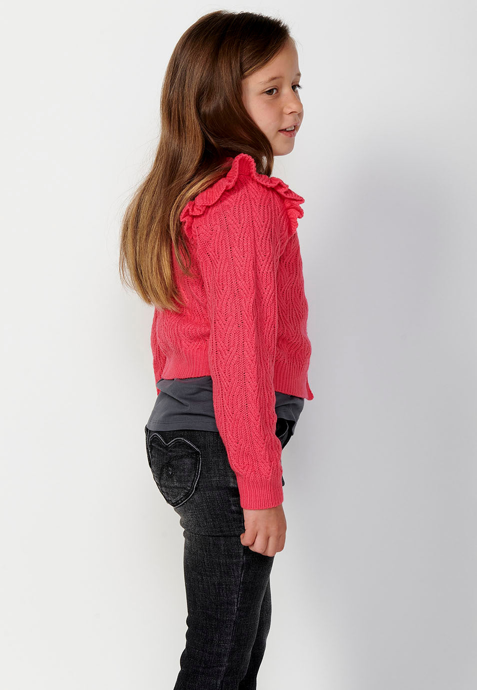 Chaqueta de Punto Niña Tricot Volantes – Koroshi Fucsia