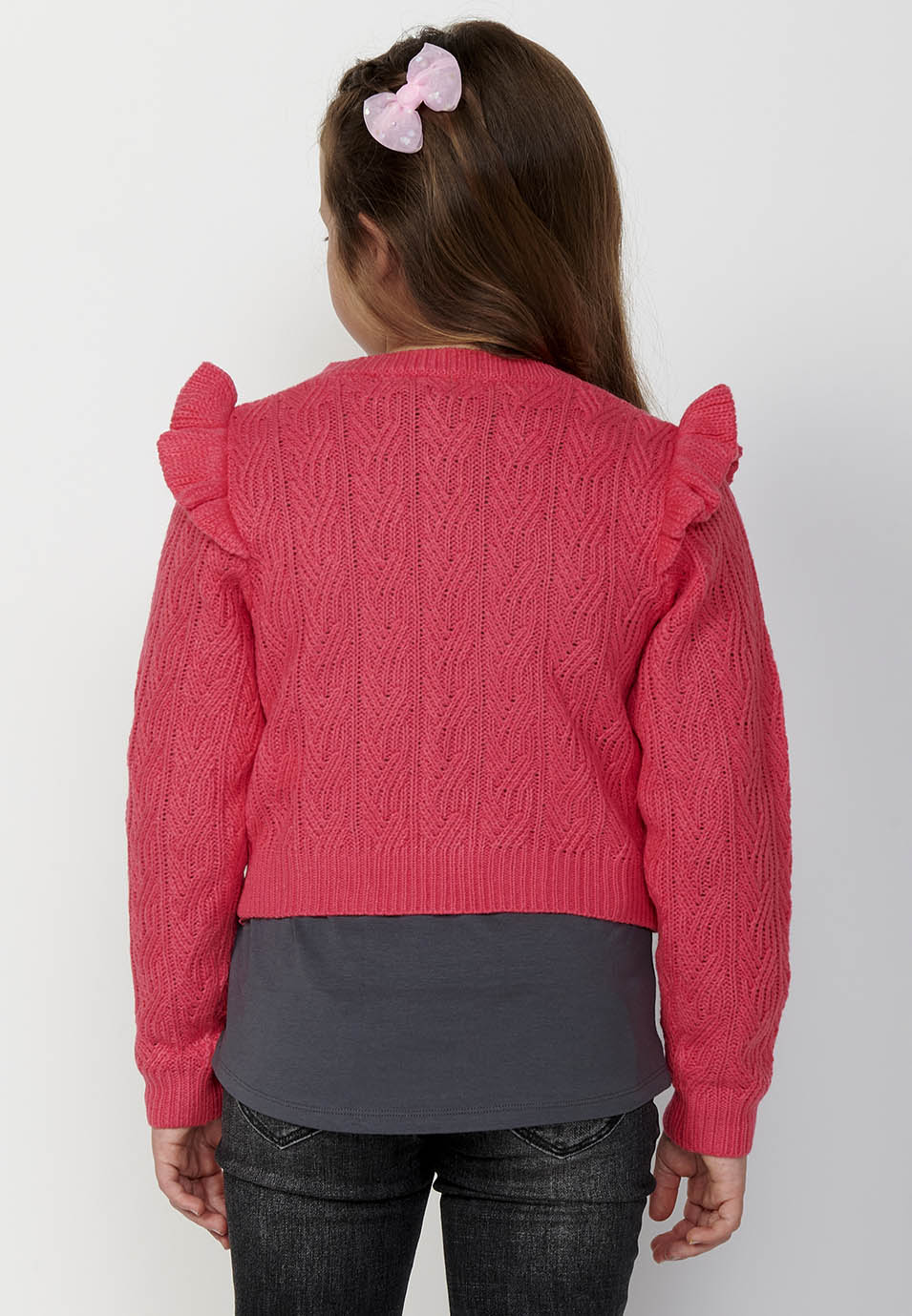 Chaqueta de Punto Niña Tricot Volantes – Koroshi Fucsia