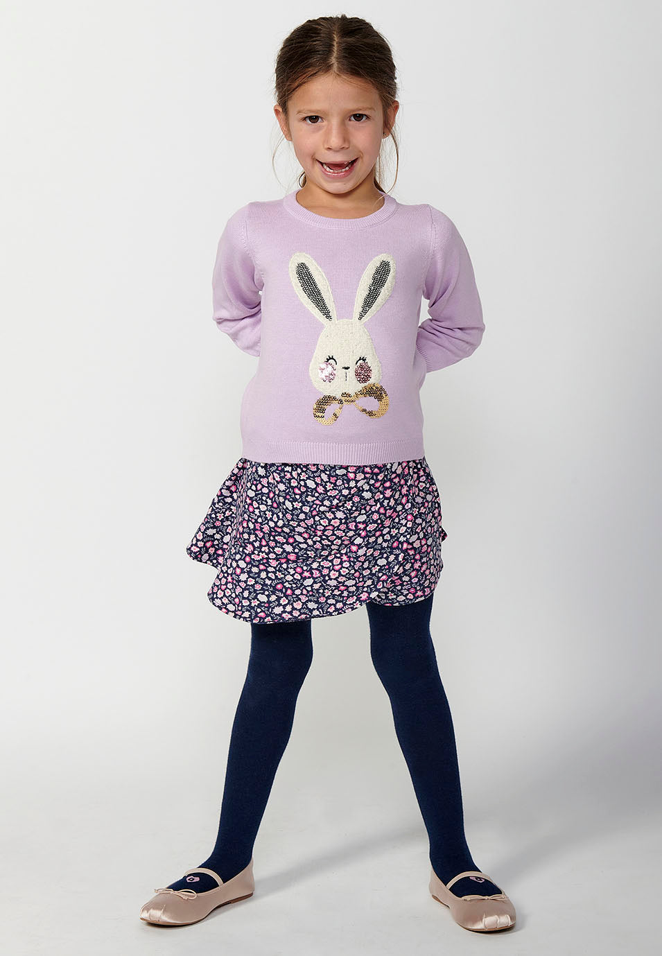 Jersey Niña Conejo Lentejuelas Cuello Redondo – Koroshi Lila