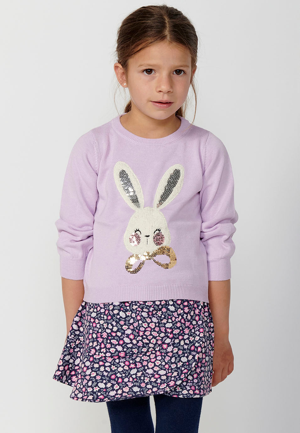 Jersey Niña Conejo Lentejuelas Cuello Redondo – Koroshi Lila