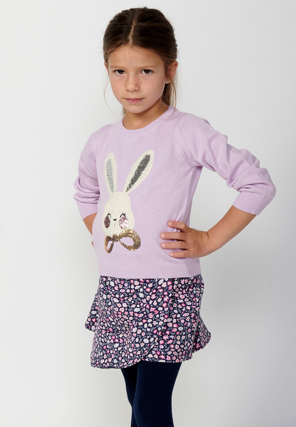 Jersey Niña Conejo Lentejuelas Cuello Redondo – Koroshi Lila